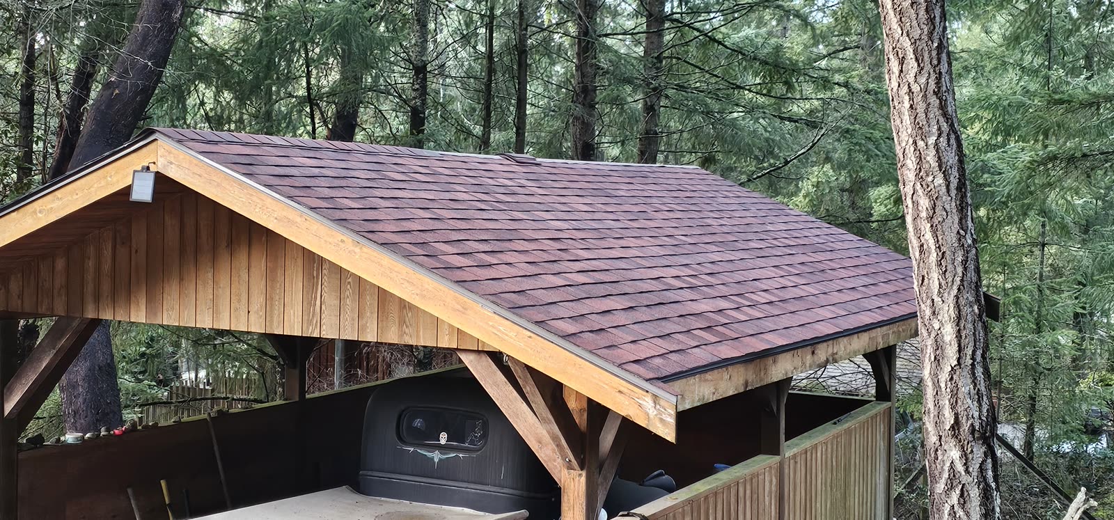 Salt Spring Island reroof project — completed asphalt shingle roof, Salt Spring Island