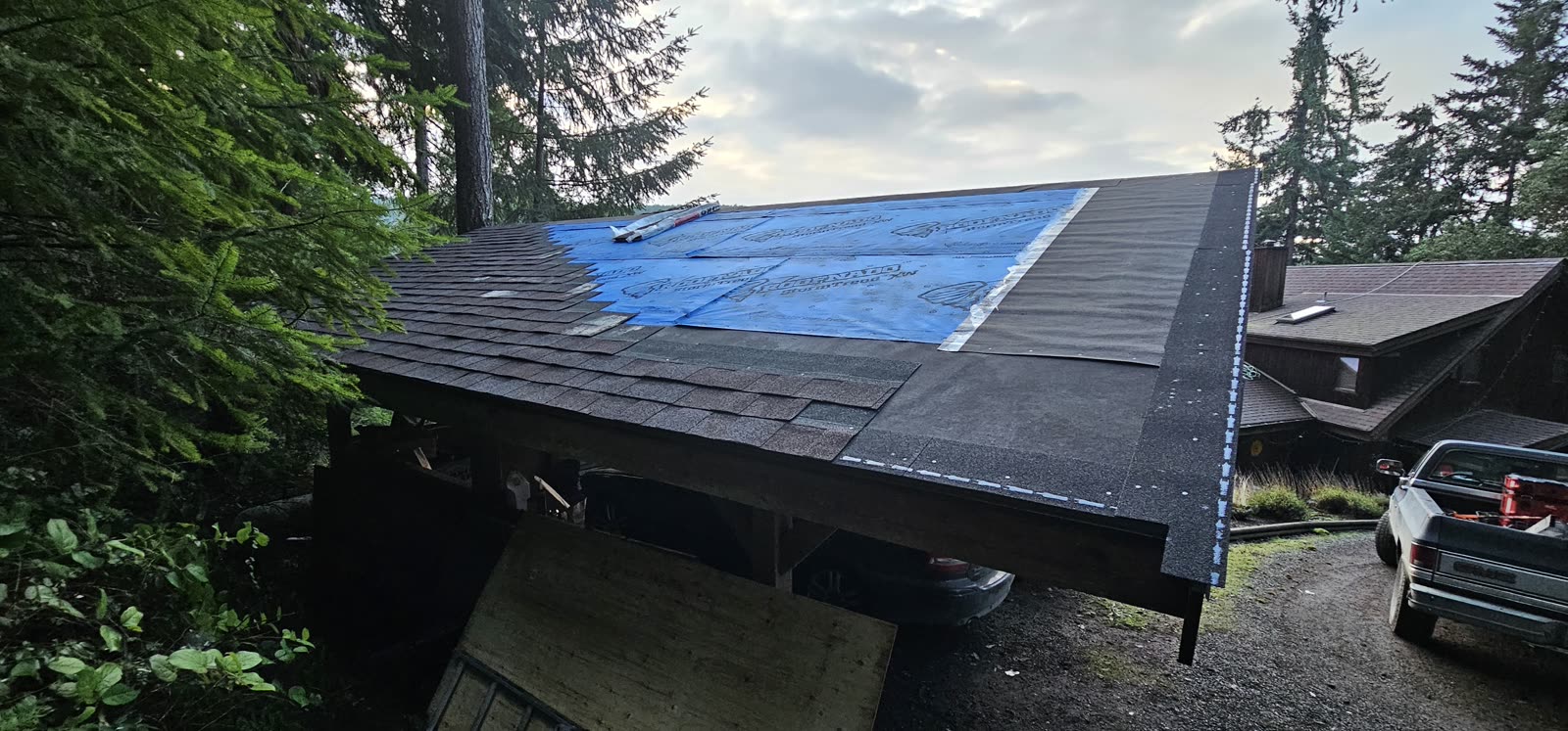 Salt Spring Island reroof — carport roof repair