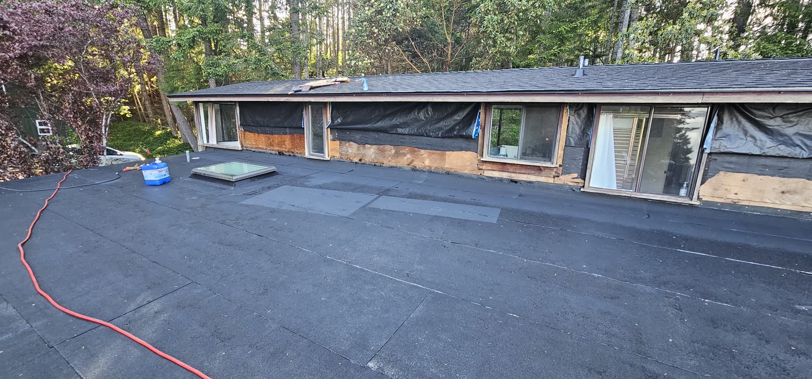 Salt Spring Island project — 2-ply torch-on SBS membrane field